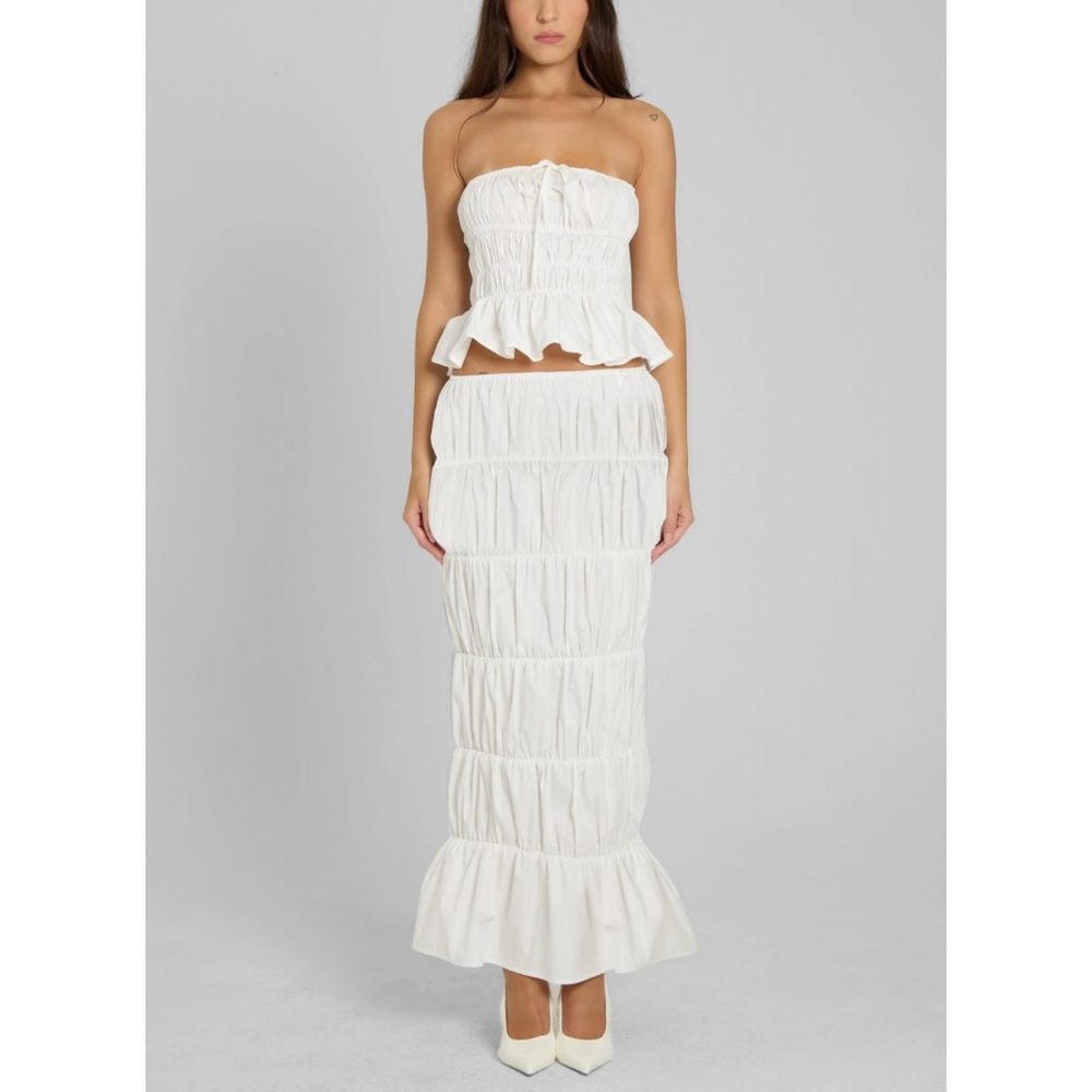 LEAU ruched top and maxi skirt SET